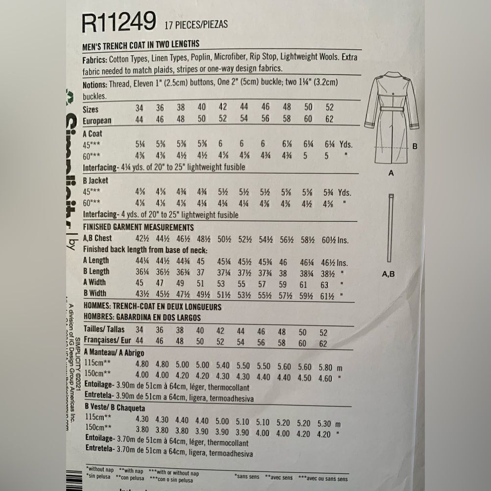 Simplicity mens coat pattern - Picture 2 of 2